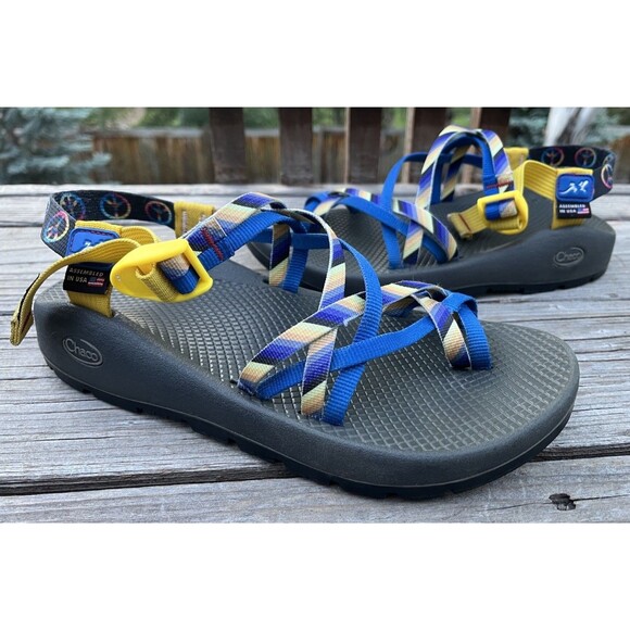 Chaco ZX/2 Men’s 9 Sport Sandals Stripe Peace Sign Blue/Yellow main image 9